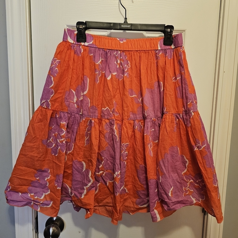 Old Navy Orange and Purple Floral A-Line Skirt - Picture 2 of 6